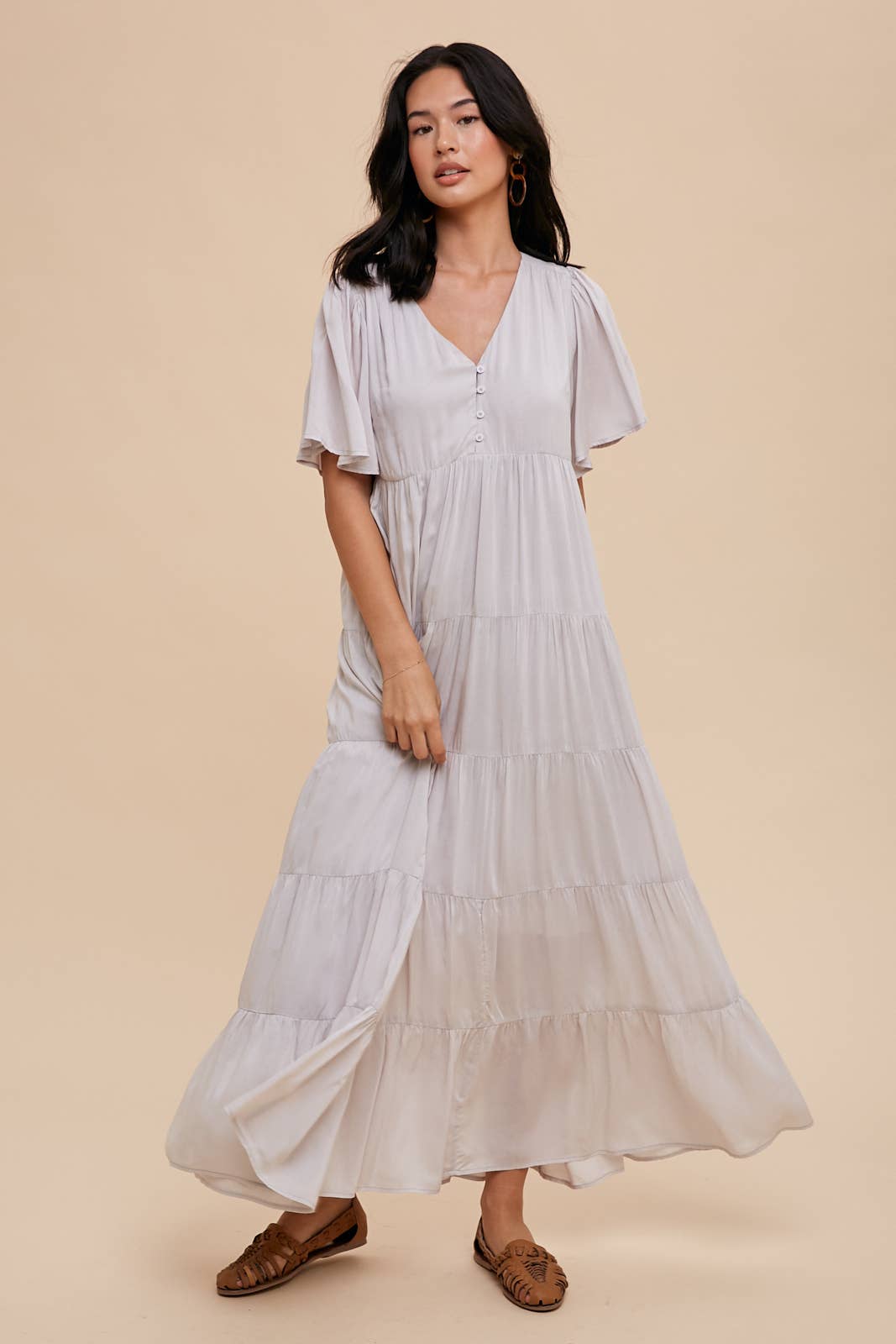 Madelyn Flowy Modal Tiered Maxi Dress ~ Porcelain