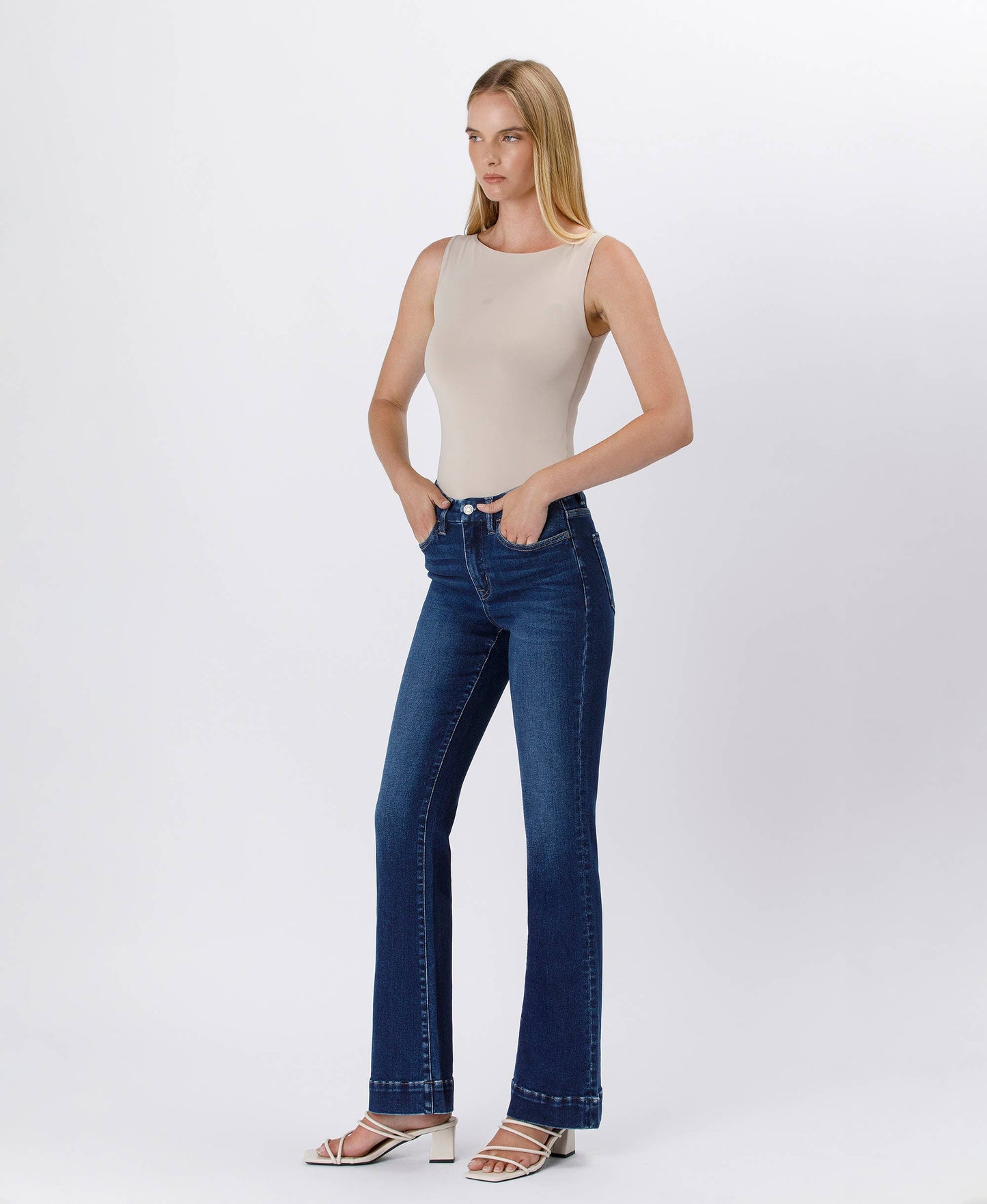 Peyton High Rise Trouser Hem Bootcut Jeans ~ Dark Denim