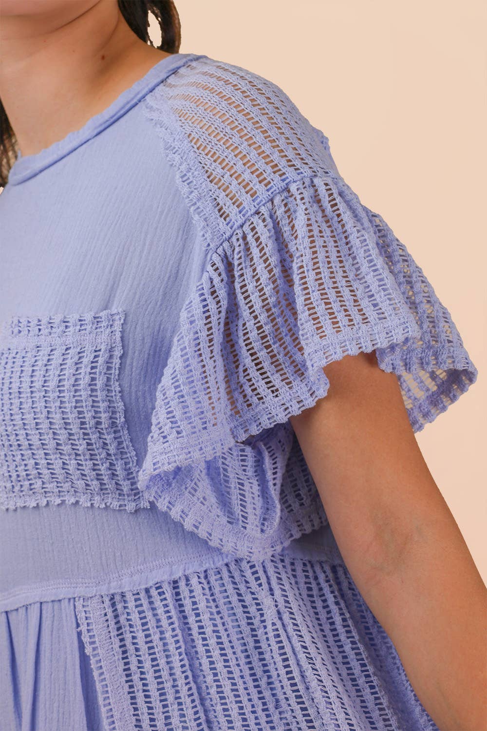 Willow Waffle Knit Contrast Mini Dress ~ Blue