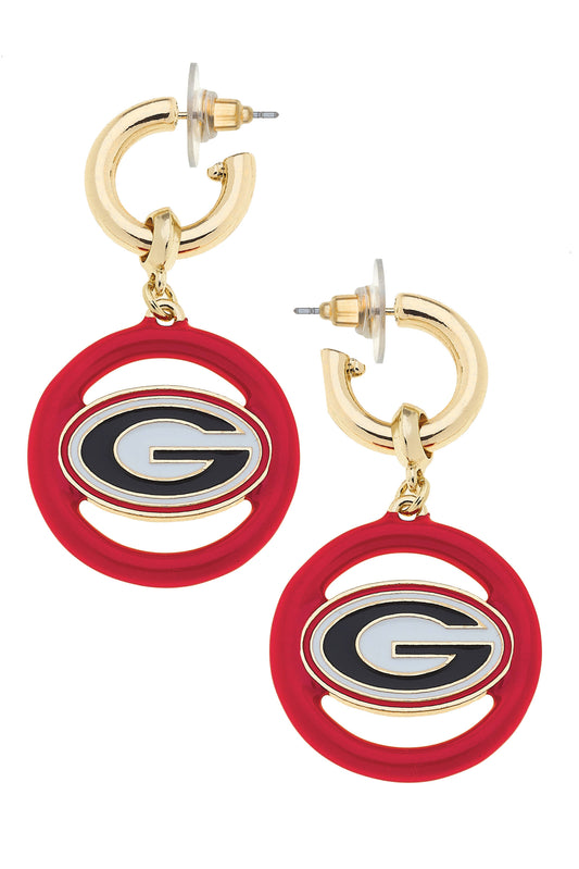 Georgia Bulldogs Logo Medallion Drop Hoop Earrings