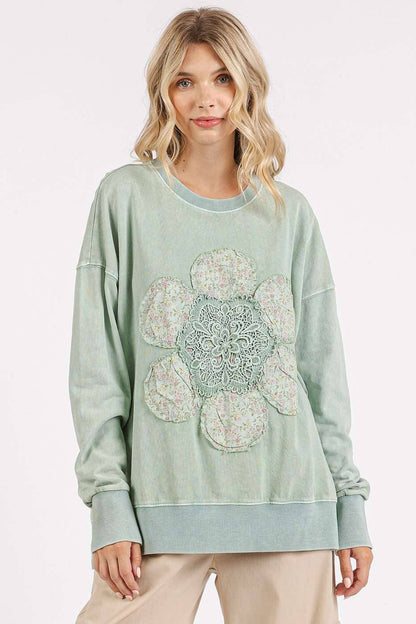 Flower Patch Mineral Wash Top ~ Sage