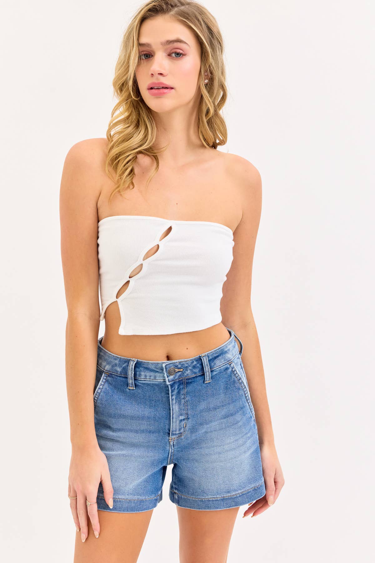Harlow High Rise Trouser Shorts ~ Light Denim