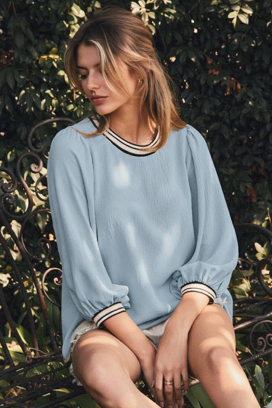 Stacie Balloon Sleeve Airflow Top ~ Light Blue