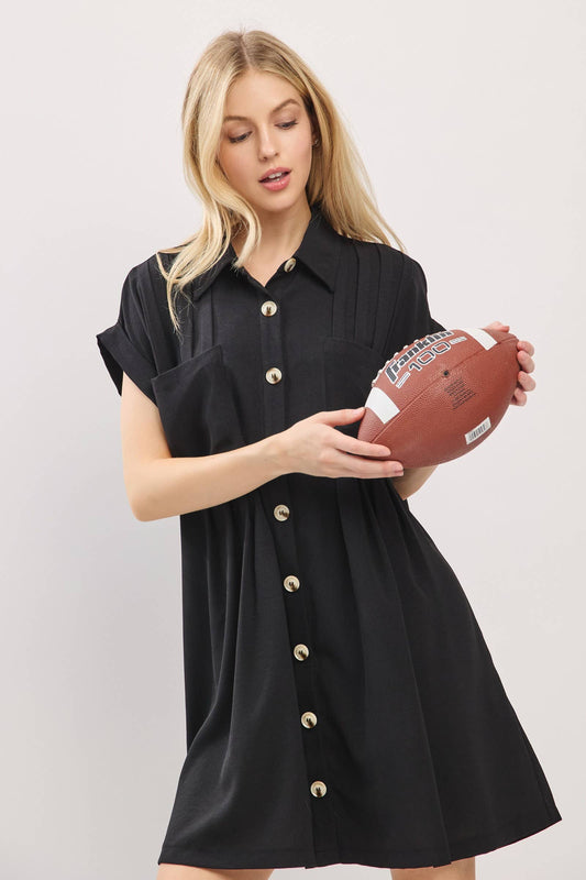 Cassie Button Front Airflow Shirt Dress ~ Black