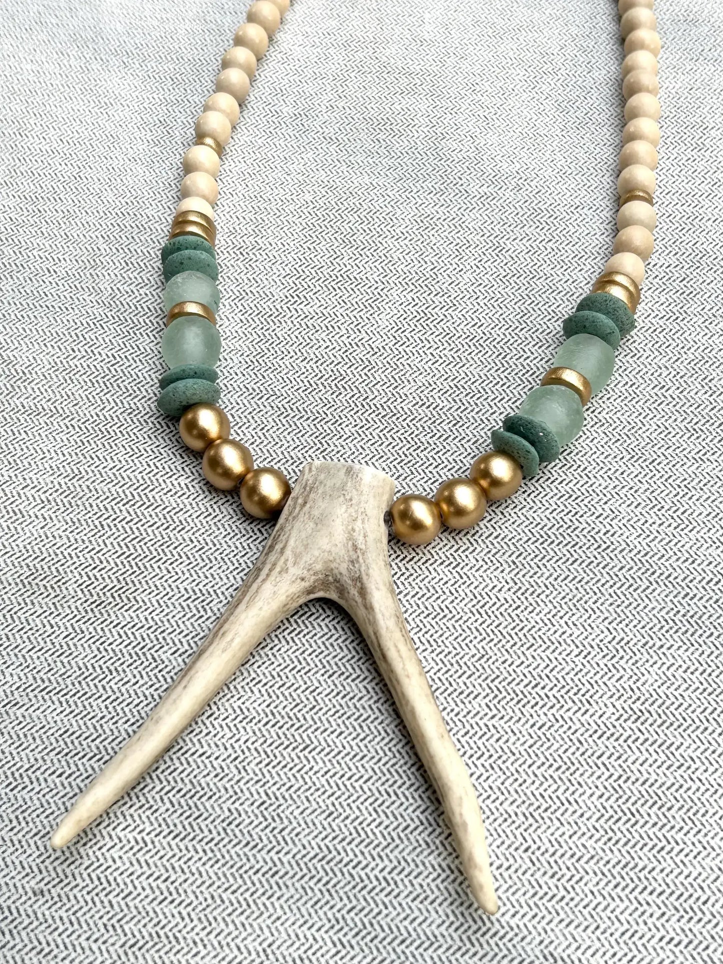 Deer Antler Wooden Beaded Necklace