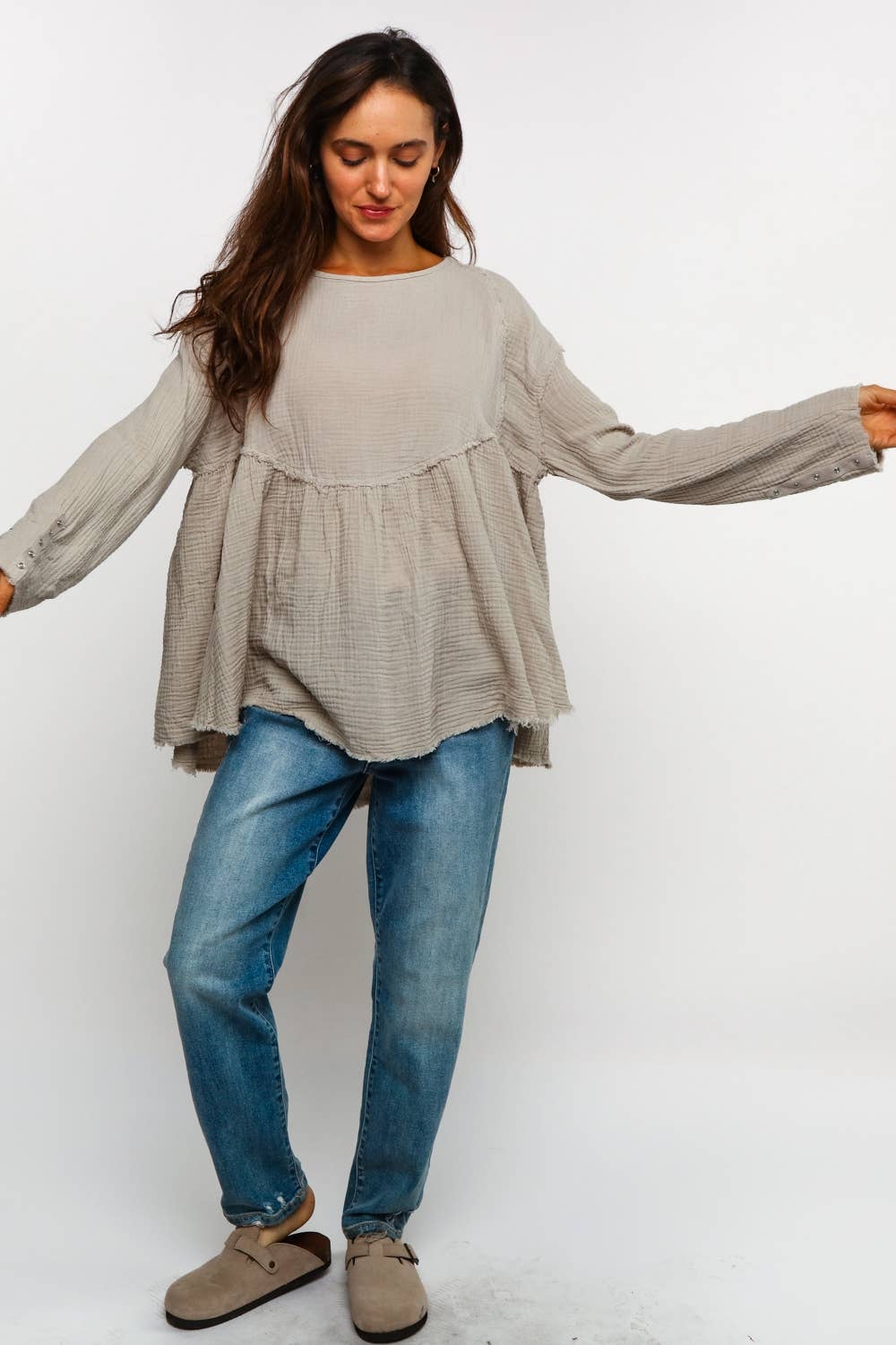 Carrie Cotton Gauze Babydoll Top ~ Silver