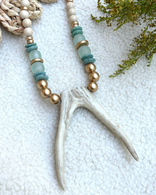 Deer Antler Wooden Beaded Necklace