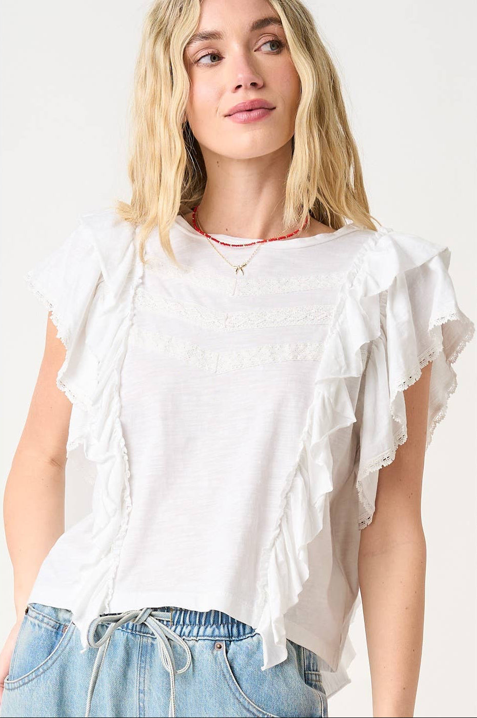 Lillie Lace & Ruffle Top ~ White