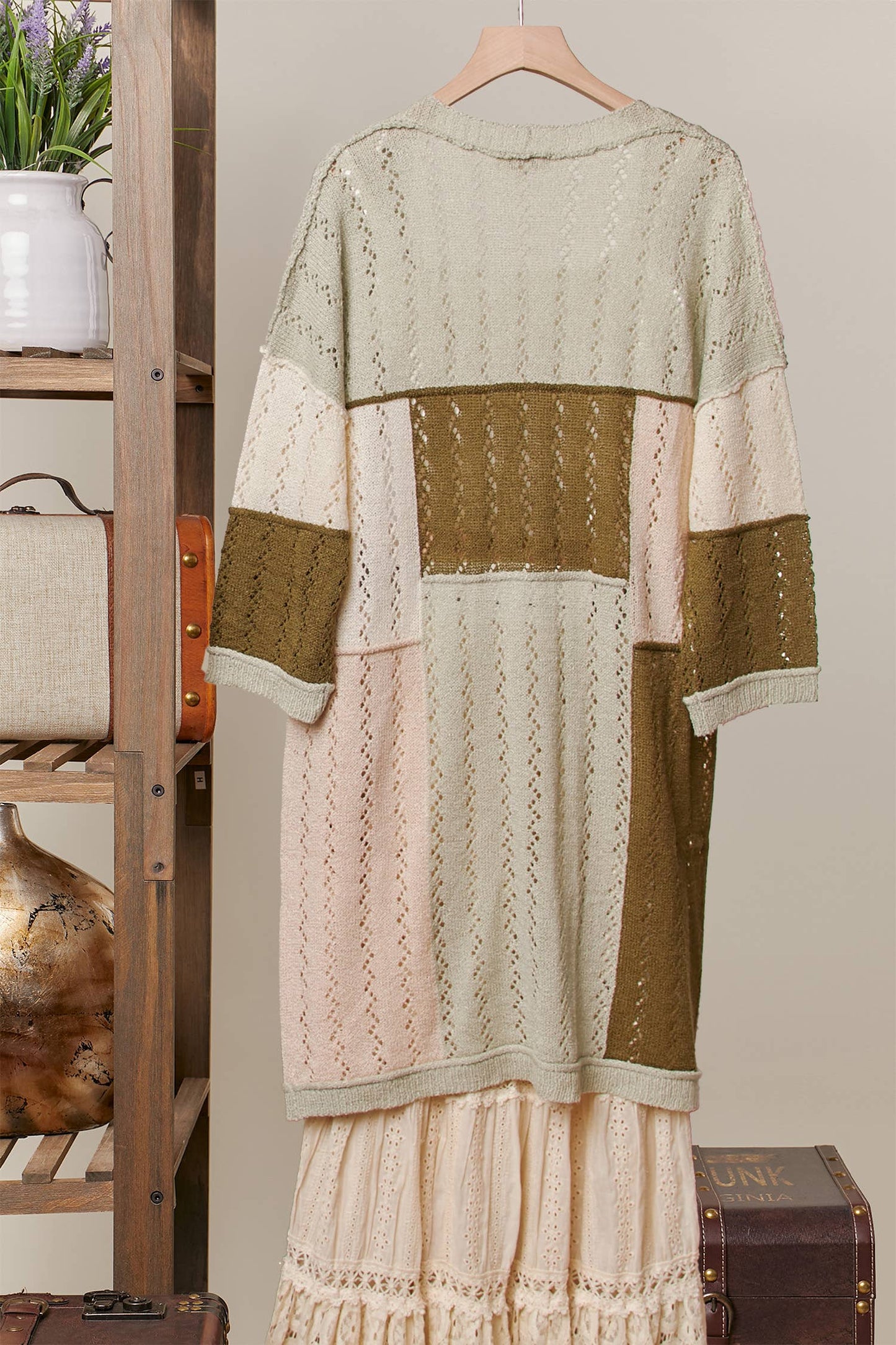 Fiona Color Block Patch Pocket Cardigan ~ Olive
