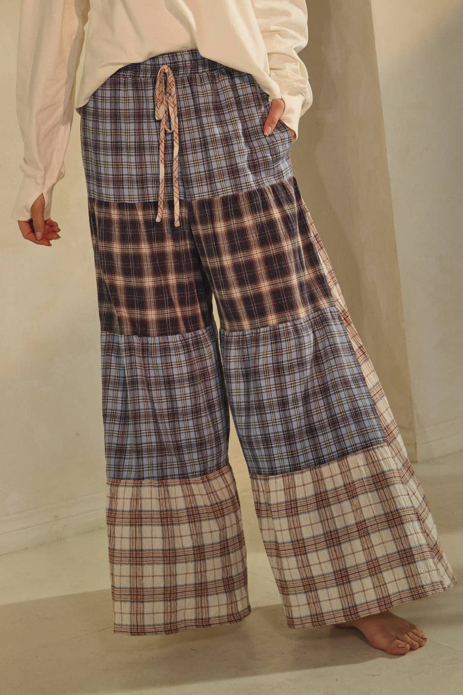 Penny Relaxed Plaid Patchwork Pants ~ Blue