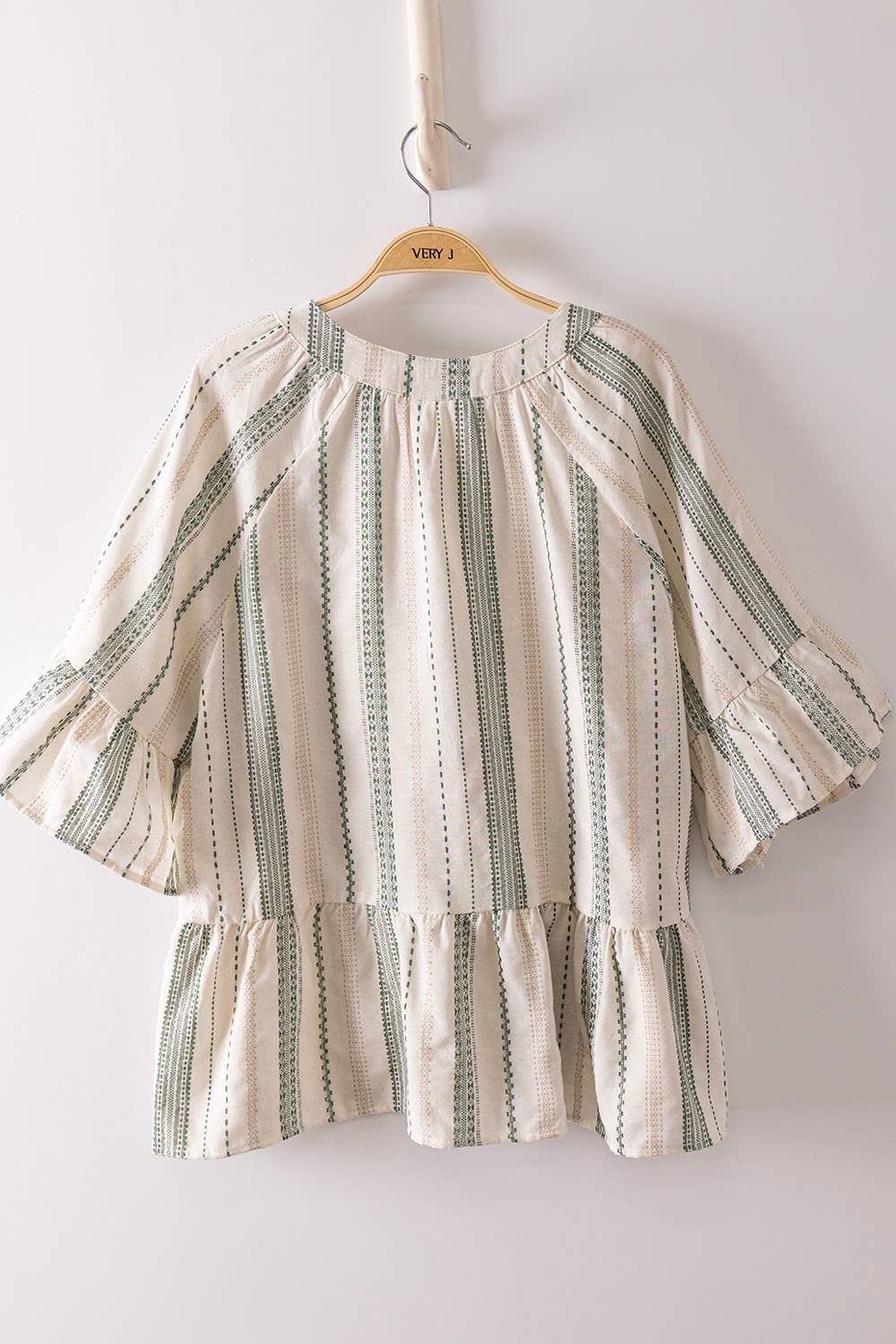 Melody Striped Half Bell Sleeve Blouse Top ~ Green