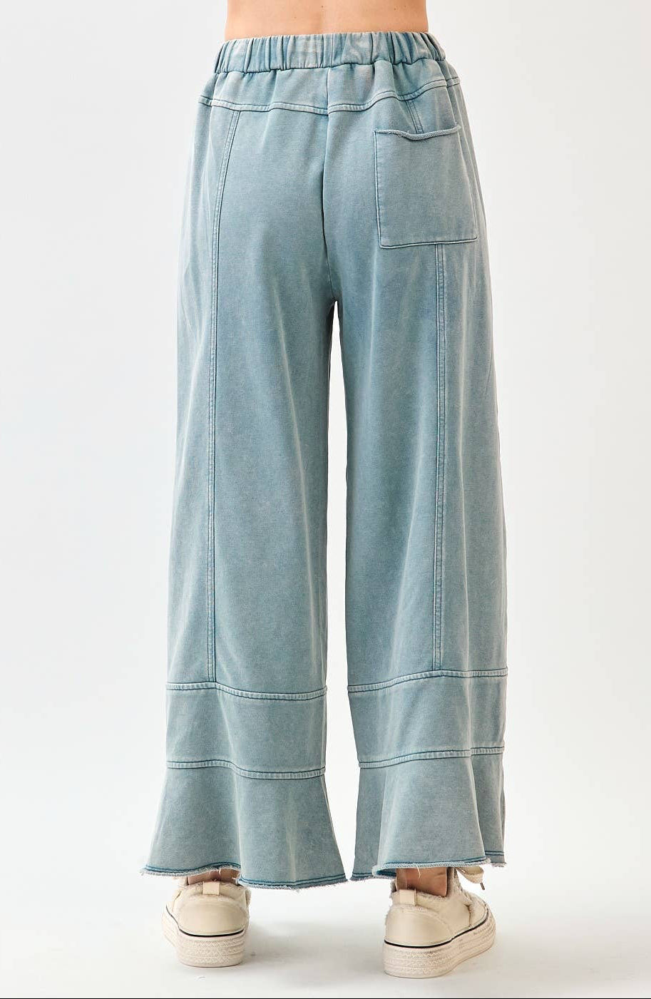 Millie Mineral Wash Ruffle Wide Leg Pants ~ Misty Blue