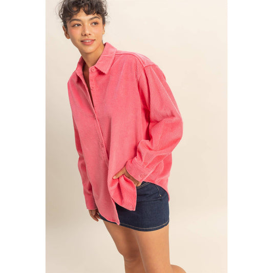Remma Relaxed-fit Corduroy Shacket ~ Taffy Pink
