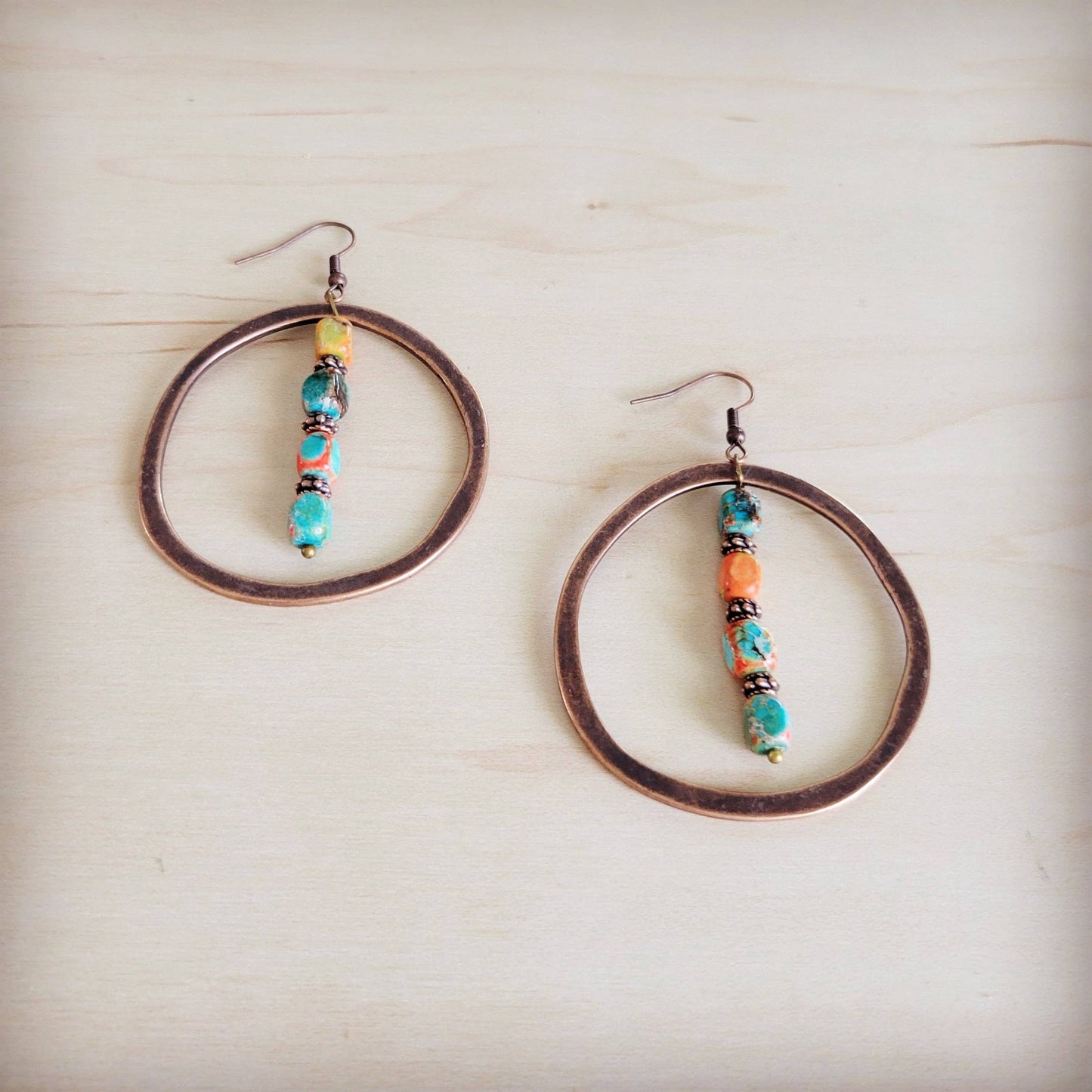 Western Copper Hoop Earrings w/ Sunrise Regalite