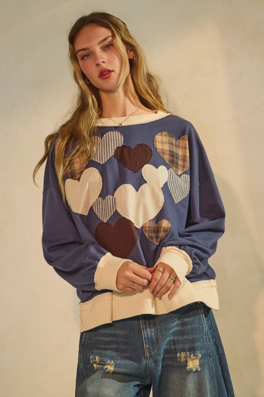 Heather Heart Applique Pullover ~ Navy