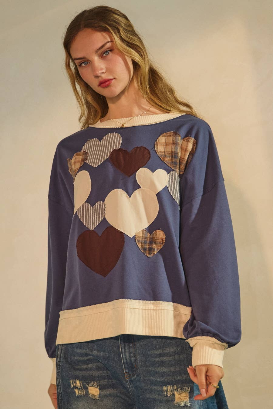 Heather Heart Applique Pullover ~ Navy