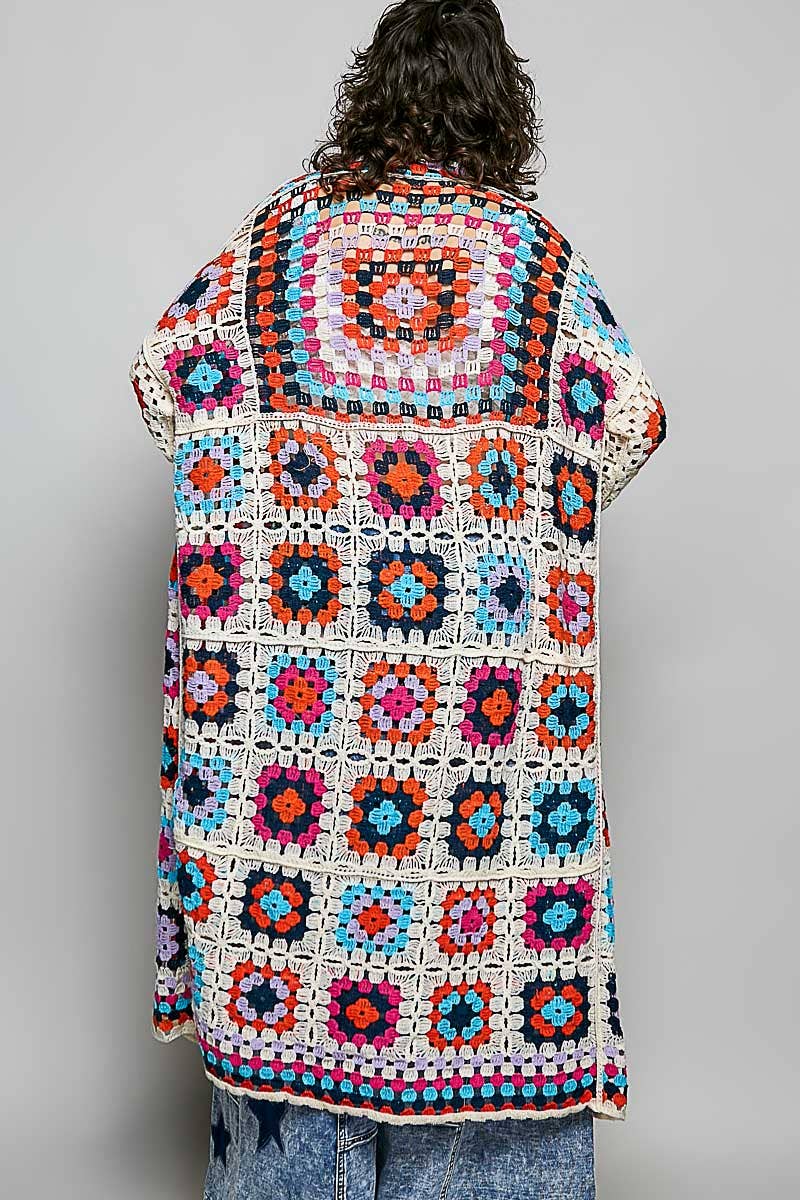 Carley Square Crochet Cardigan Duster ~ Multi
