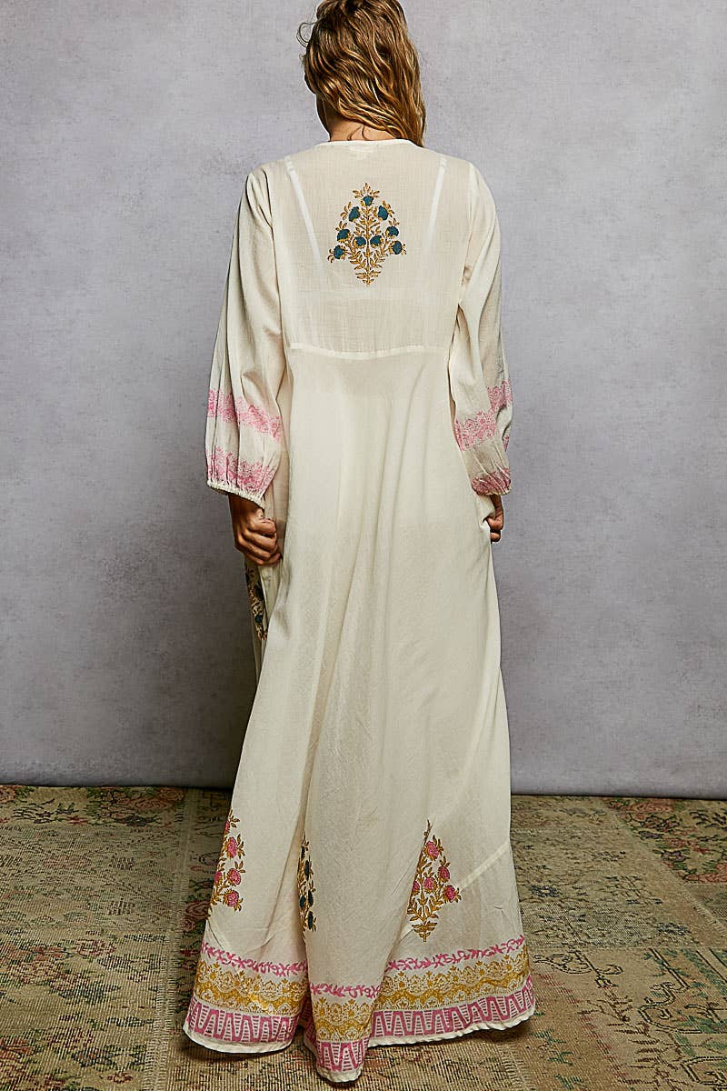 POL Embroidered Floral Maxi Dress ~ Natural