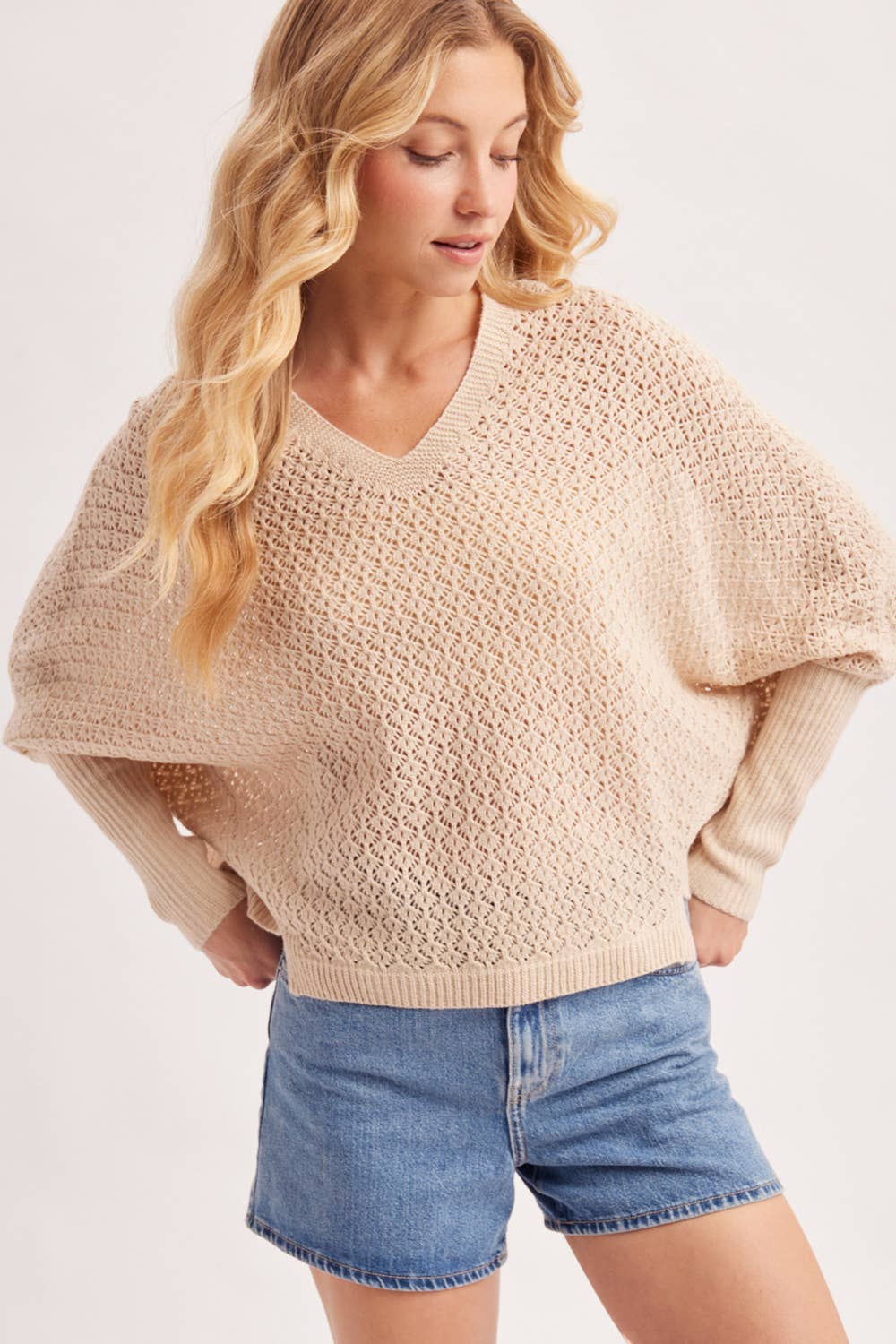 Sadie Open Knit Dolman Sleeve Knit Sweater ~ Oatmeal