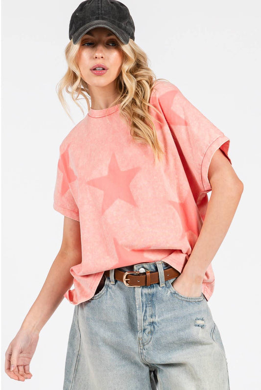 Frankie Faded Star Print Oversized Top ~ Peach