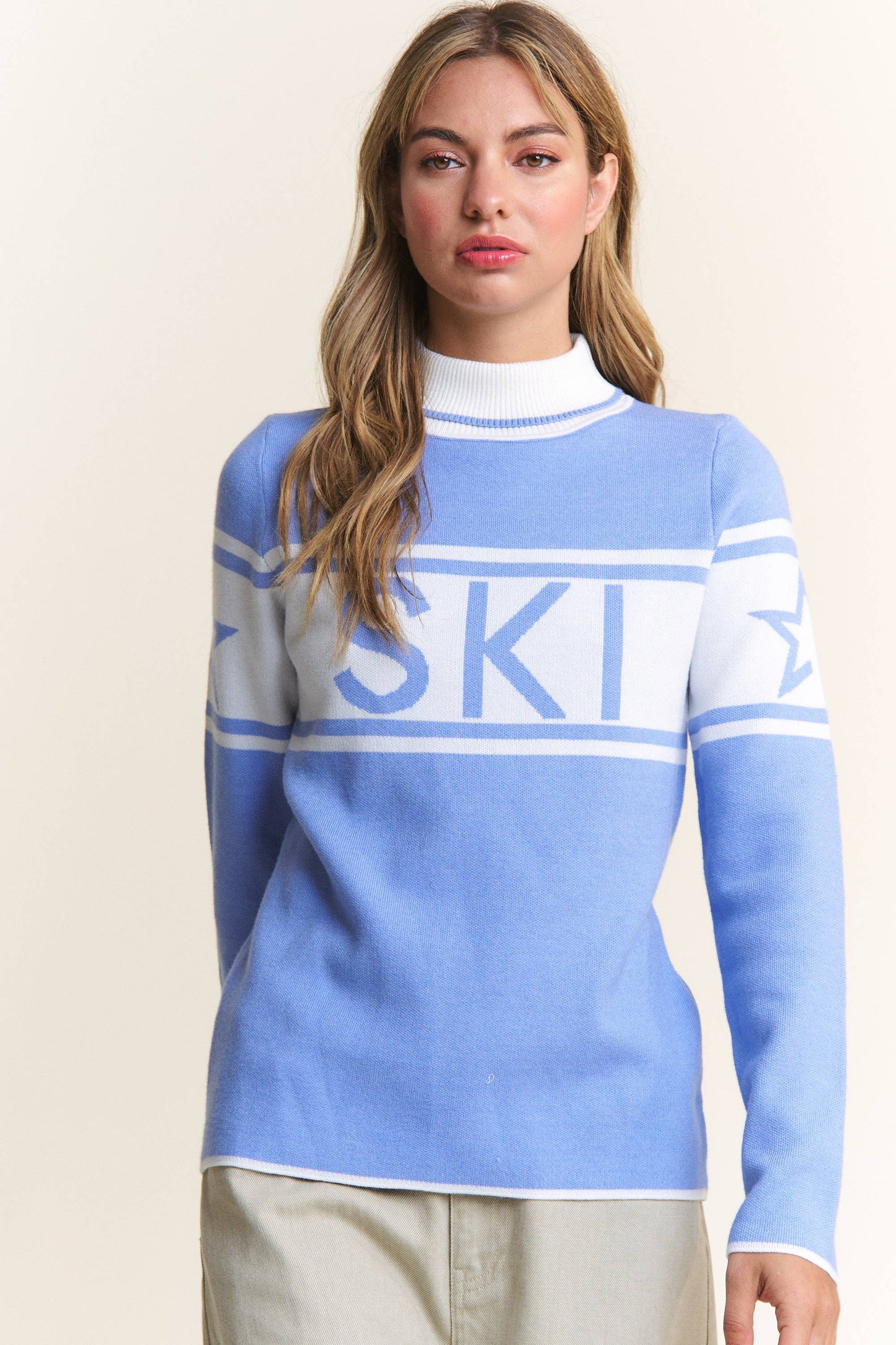 Maddie Mock Neck Ski Sweater ~ Sky Blue