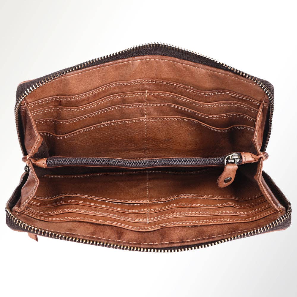 Genuine Leather Zip Around Wallet