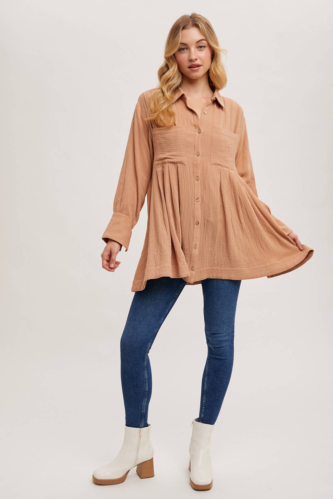 Bailey Button Down Shirt Dress ~ Light Clay