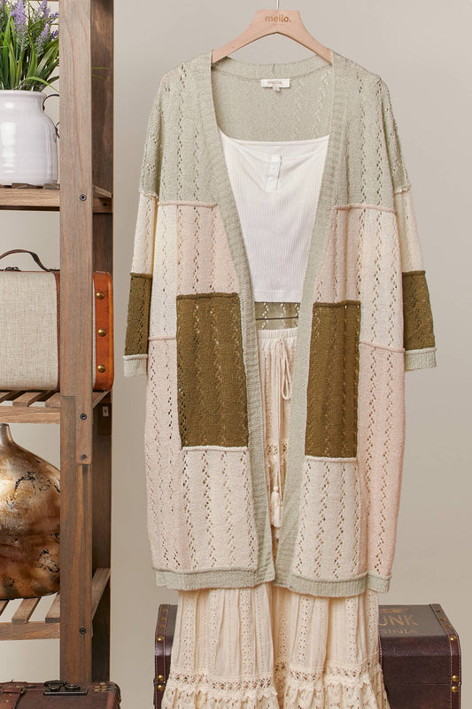 Fiona Color Block Patch Pocket Cardigan ~ Olive