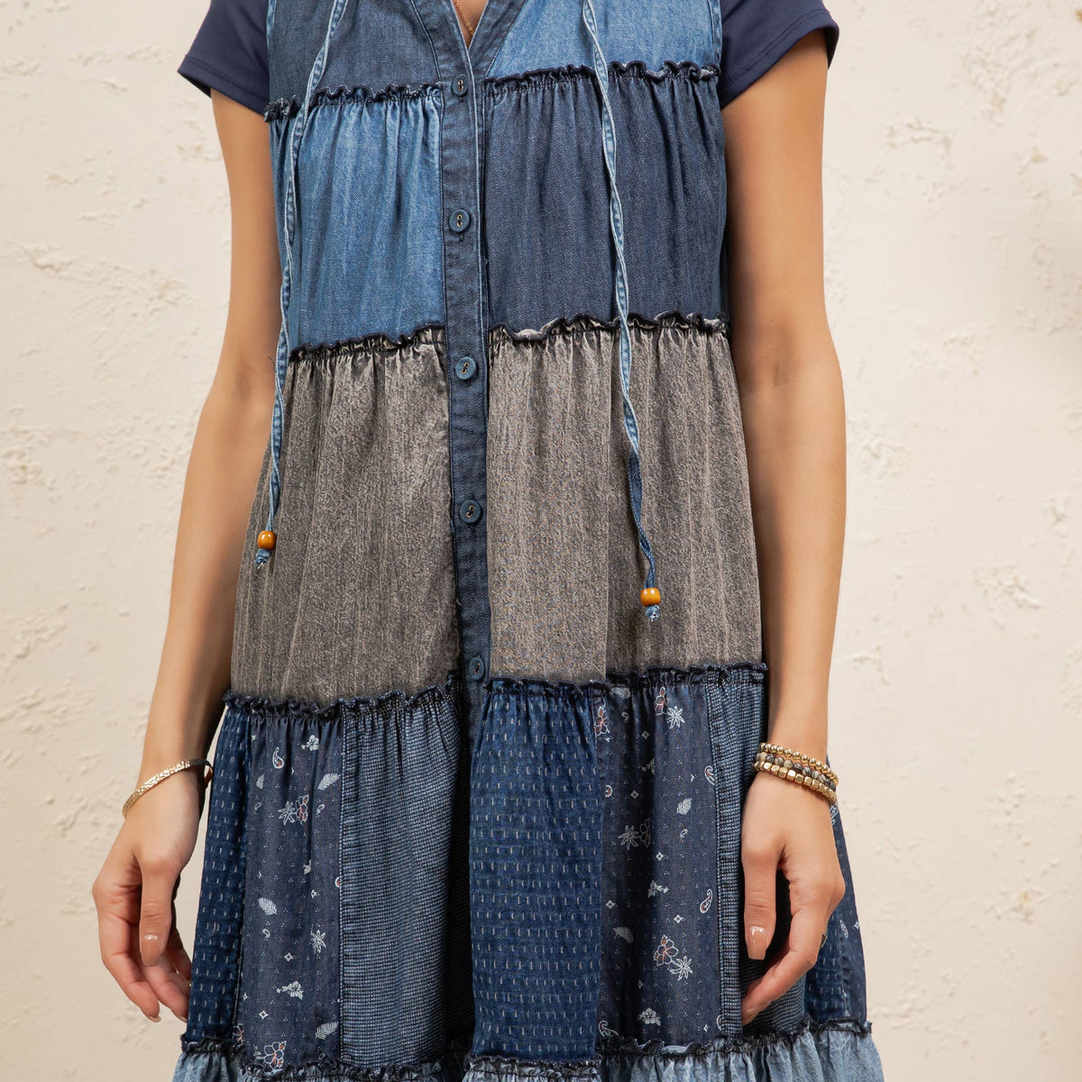 Boho Sleeveless Maxi Button-Front Hooded Duster ~ Denim