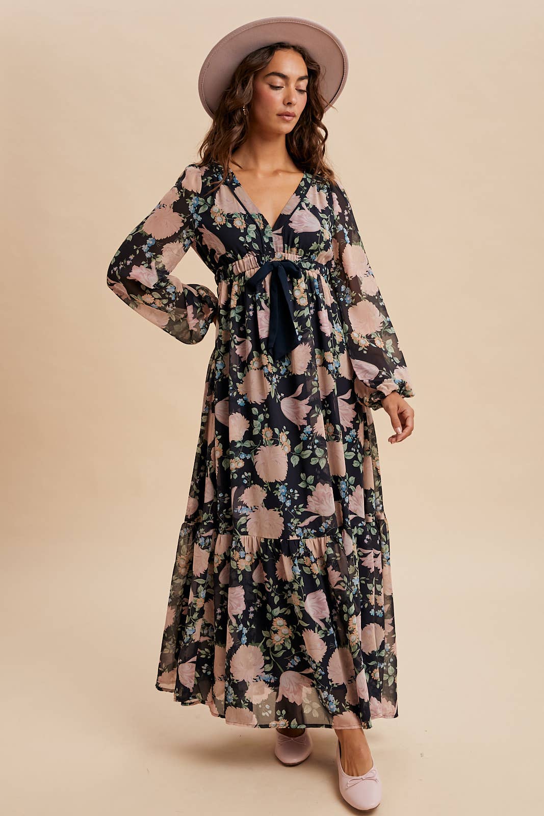 Serenity Floral Bow Tie Maxi Dress ~ Midnight