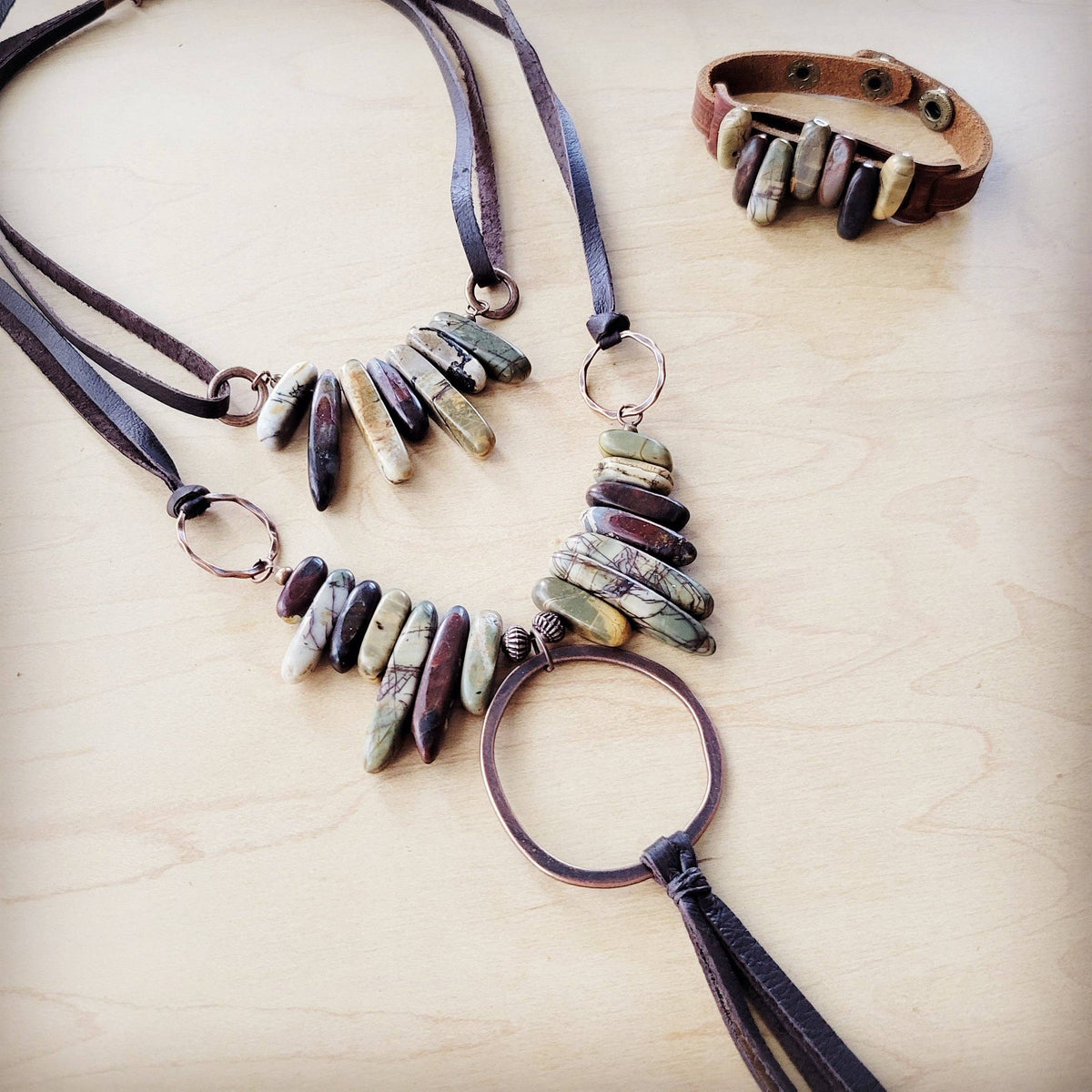 Picasso Jasper Leather Tassel Necklace