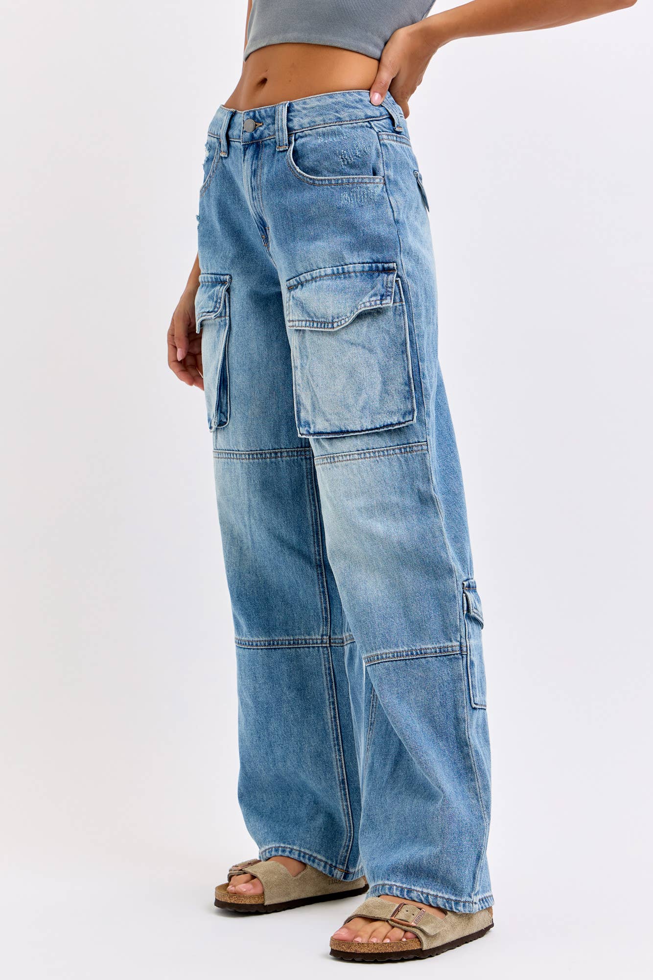 Margo Mid Rise Cargo Pocket Skater Jean ~ Light Denim