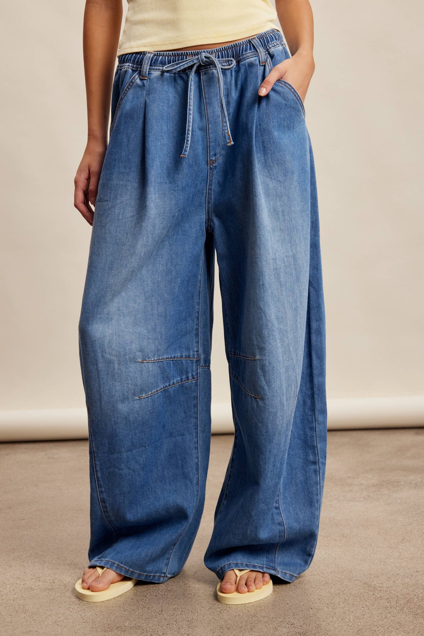 Darcy Drawstring Wide-Leg Denim Pants ~ Drift Blue