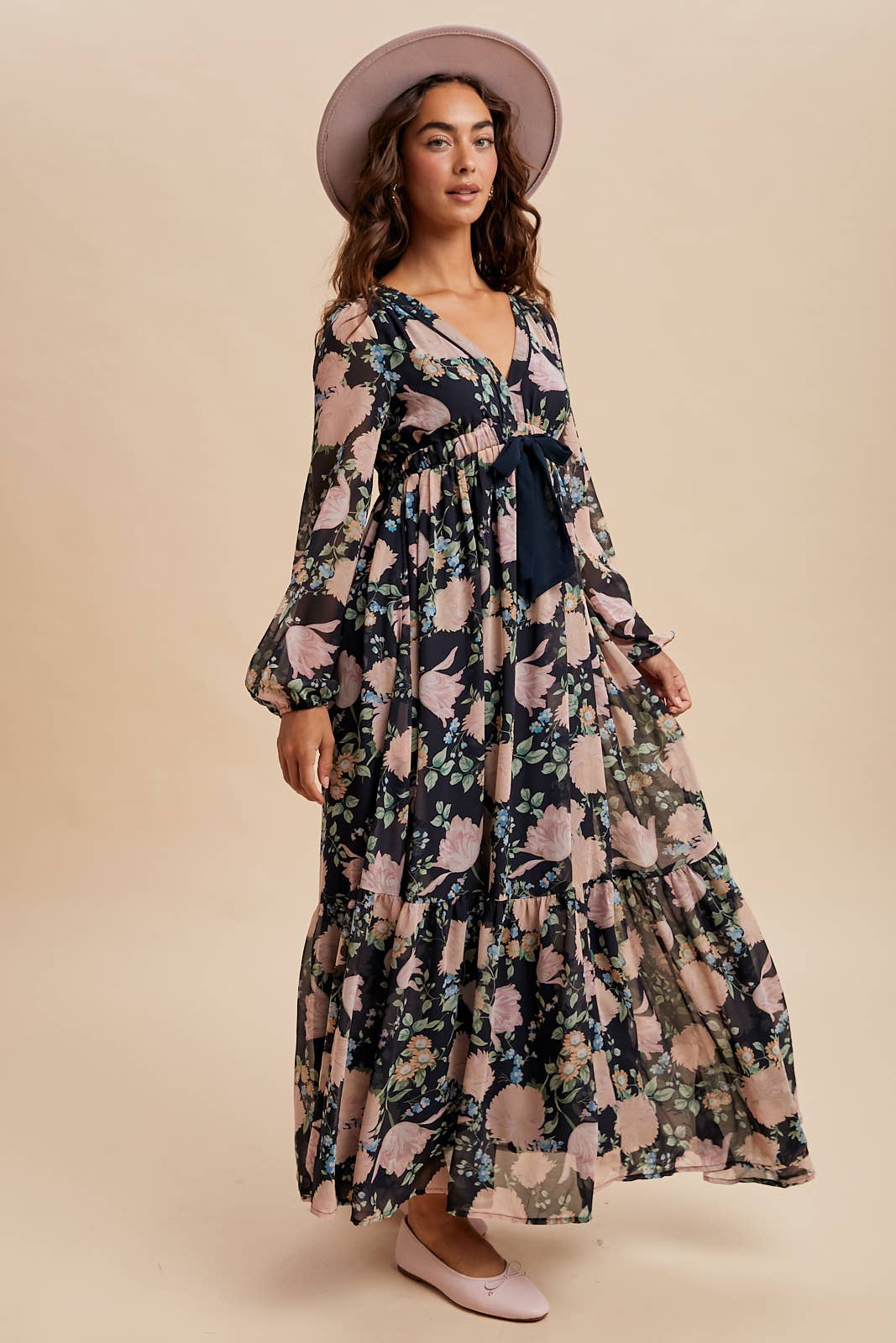 Serenity Floral Bow Tie Maxi Dress ~ Midnight