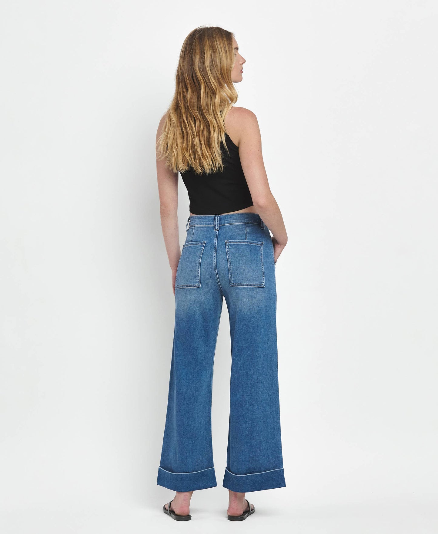 Eva High Rise Double Cuffed Baggy Wide Jeans ~ Dark Denim