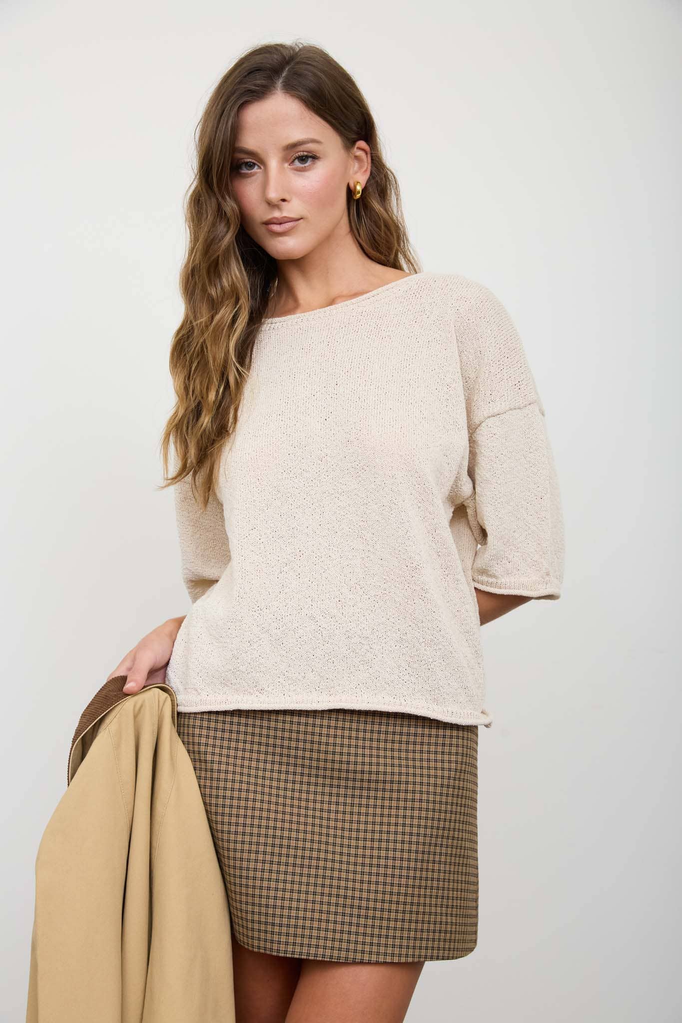 Raven Raw Edge Boxy Knit Sweater ~ Oatmeal