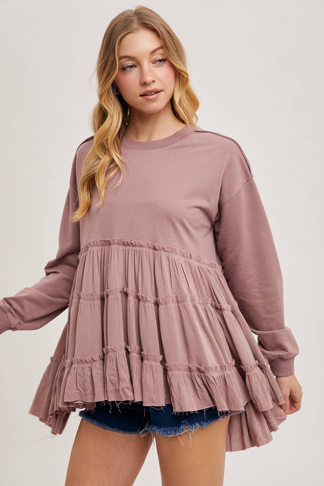 Tinsley Tiered Ruffle Hem Top ~ Mauve