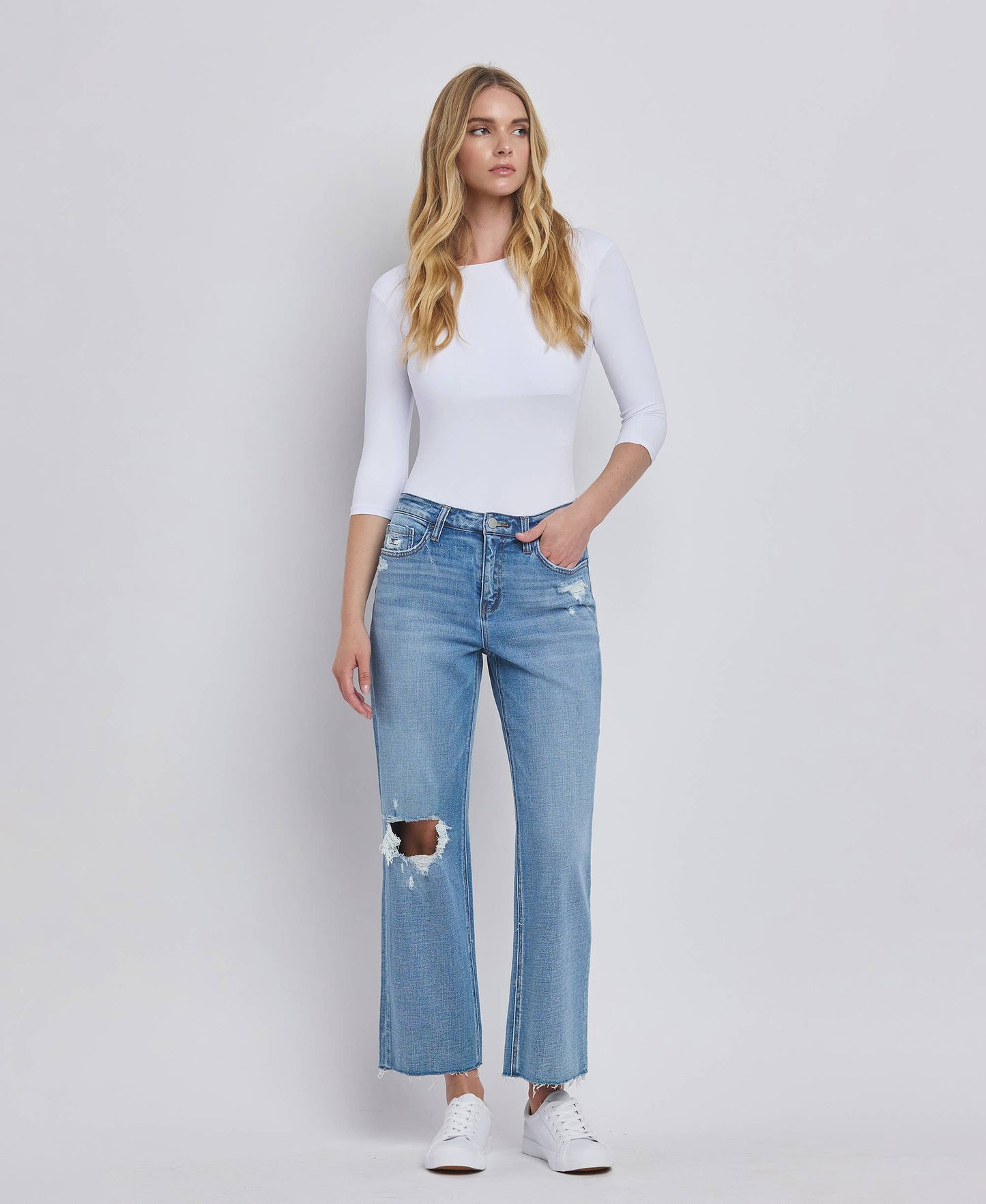 Lola High Rise Crop Slim Wide Leg Jeans ~ Light Denim