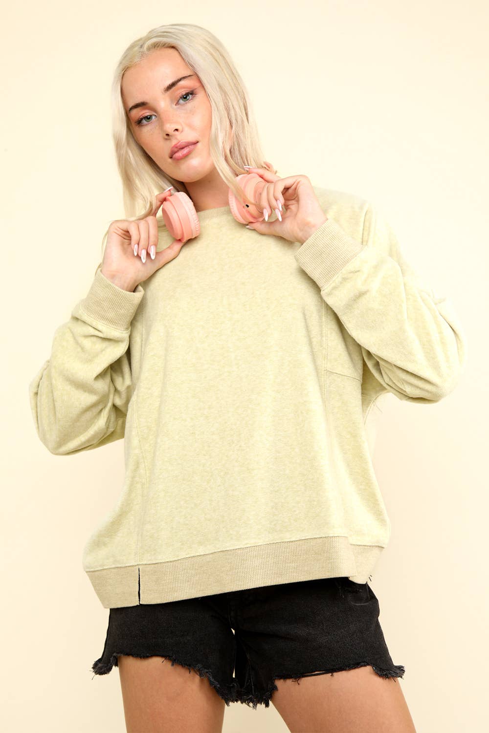 Faith Comfy Soft Contrast Knit Top ~ Apple Green