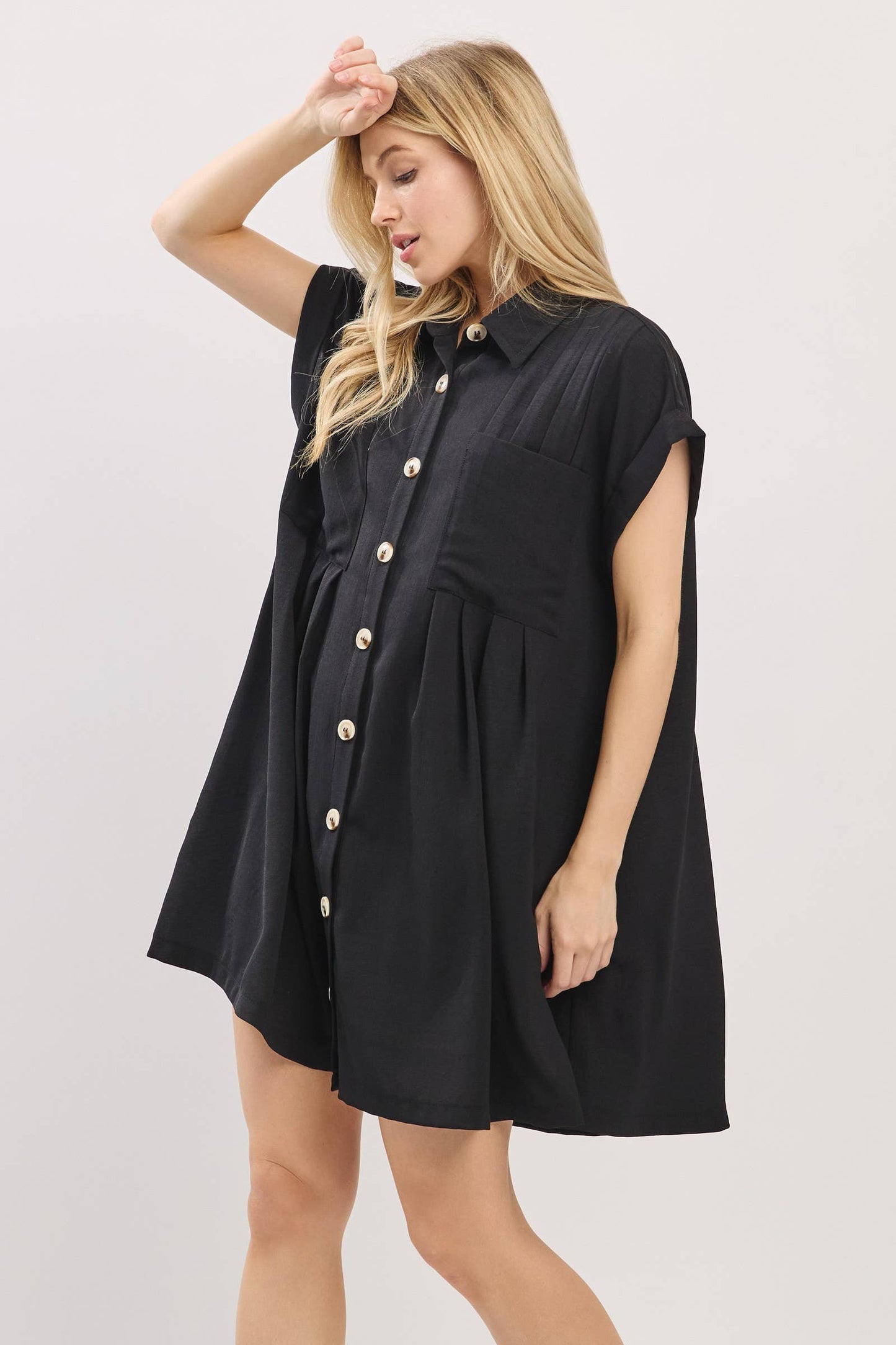 Cassie Button Front Airflow Shirt Dress ~ Black