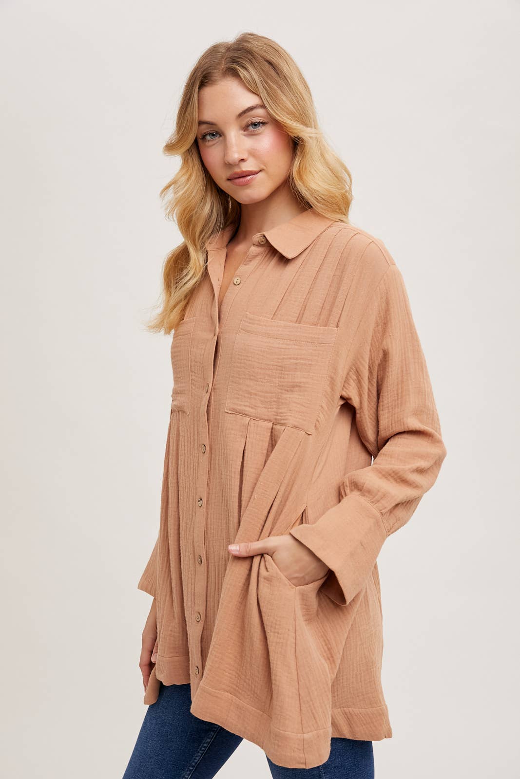 Bailey Button Down Shirt Dress ~ Light Clay
