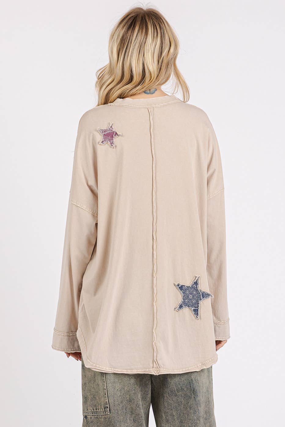 Vicki Mineral Wash Multi Star Top ~ Tan