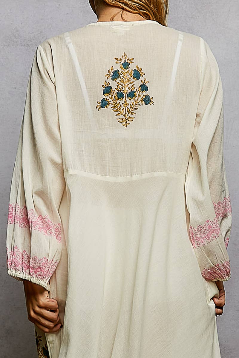 POL Embroidered Floral Maxi Dress ~ Natural