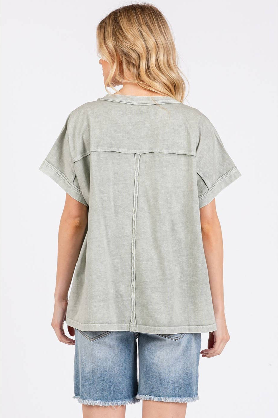 Paige Peace Sign Patchwork Top ~ Sage Grey