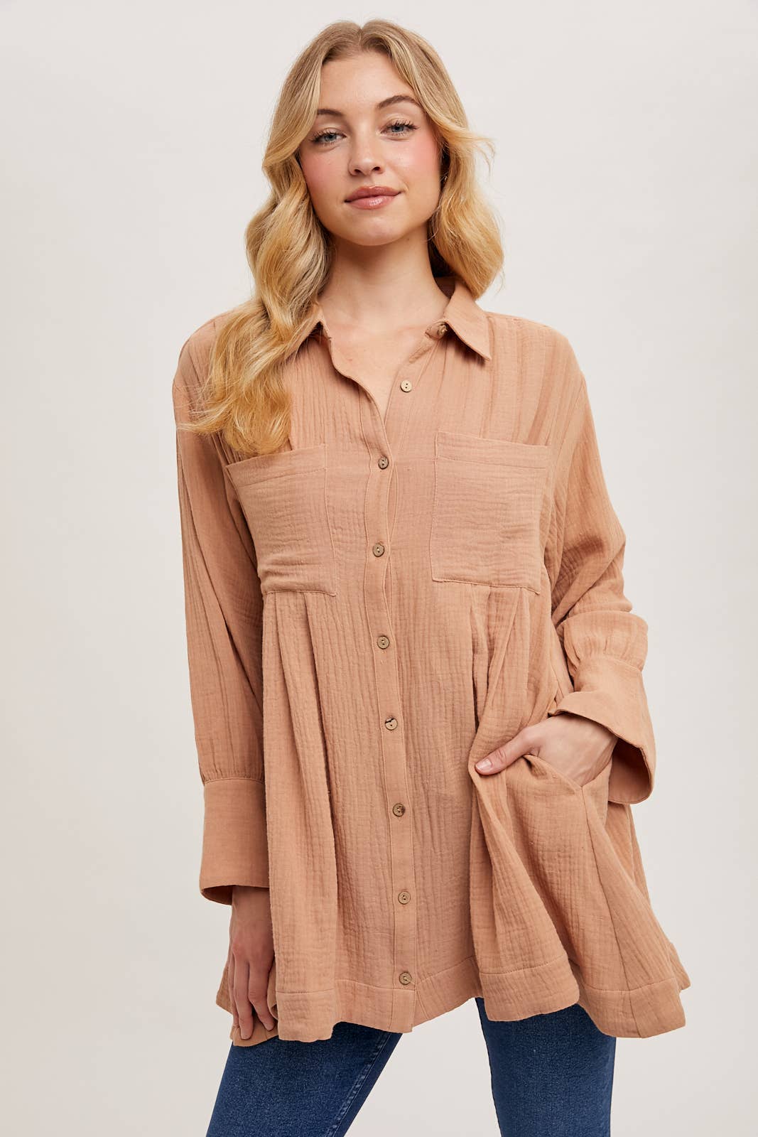 Bailey Button Down Shirt Dress ~ Light Clay