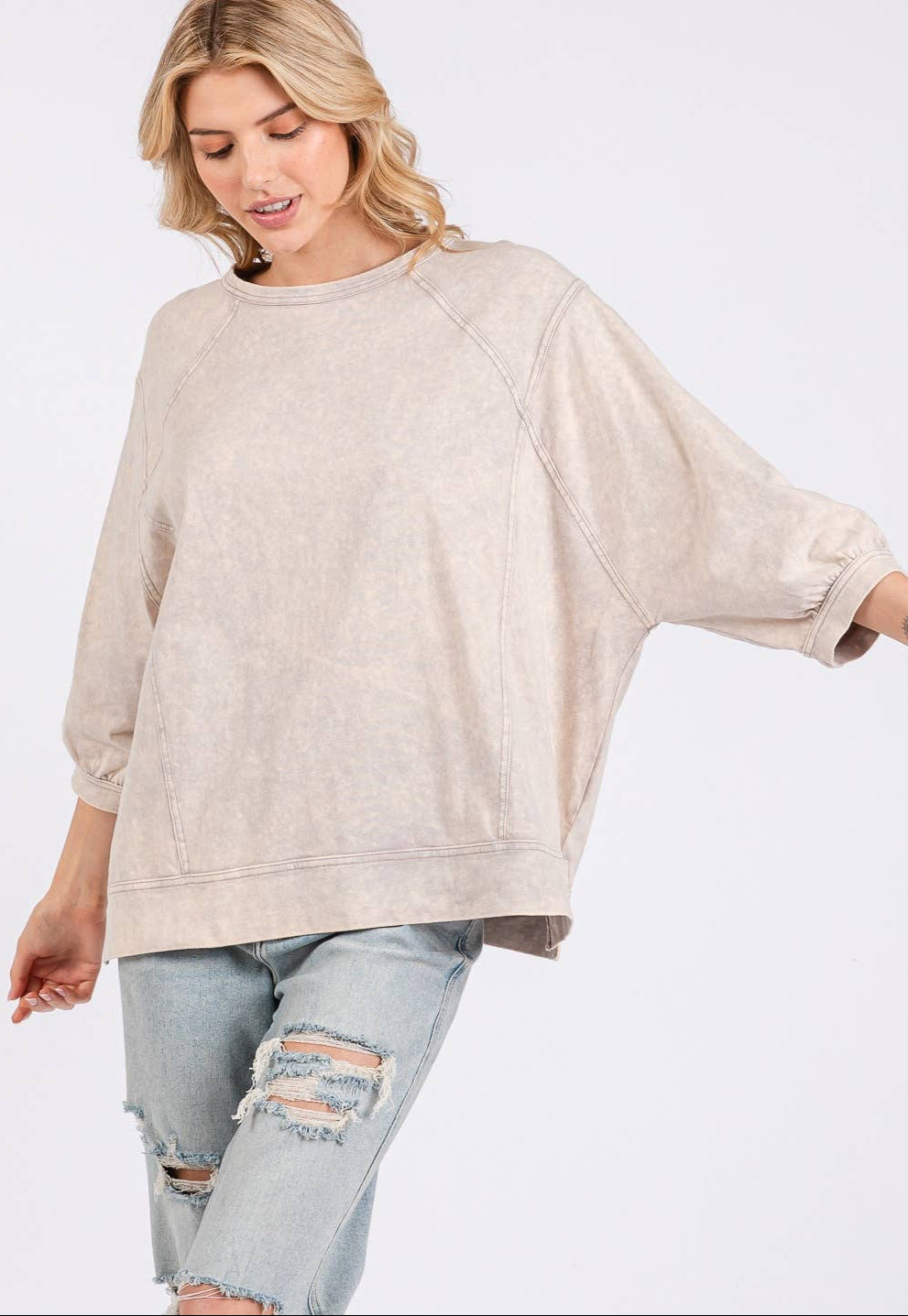 Molly Mineral Wash Oversized Top ~ Mushroom