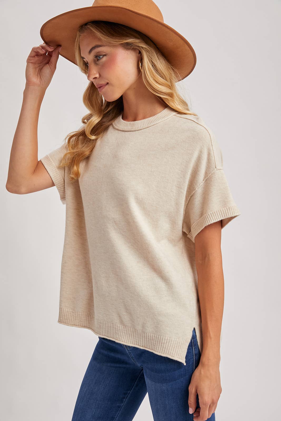 Kasey Crew Neck Knit Top ~ Oatmeal
