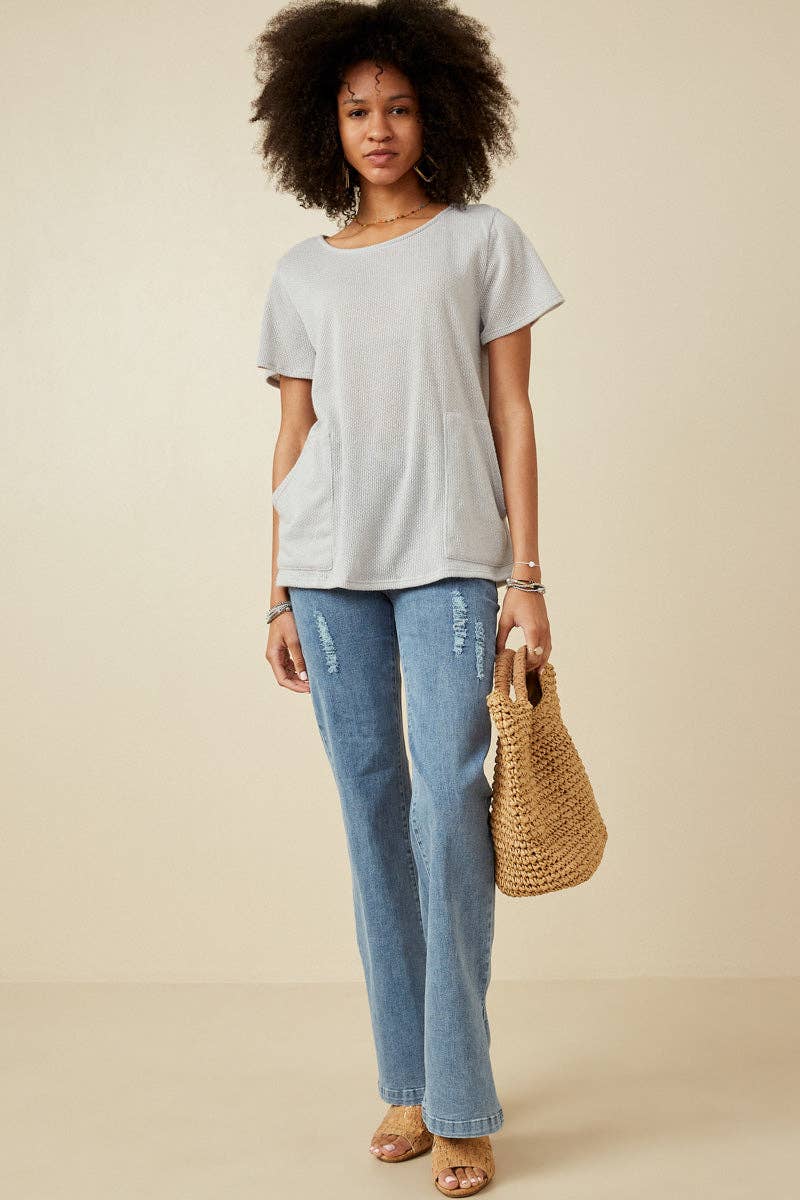 Waverly Waffle Knit  Dolman Top ~ Light Grey