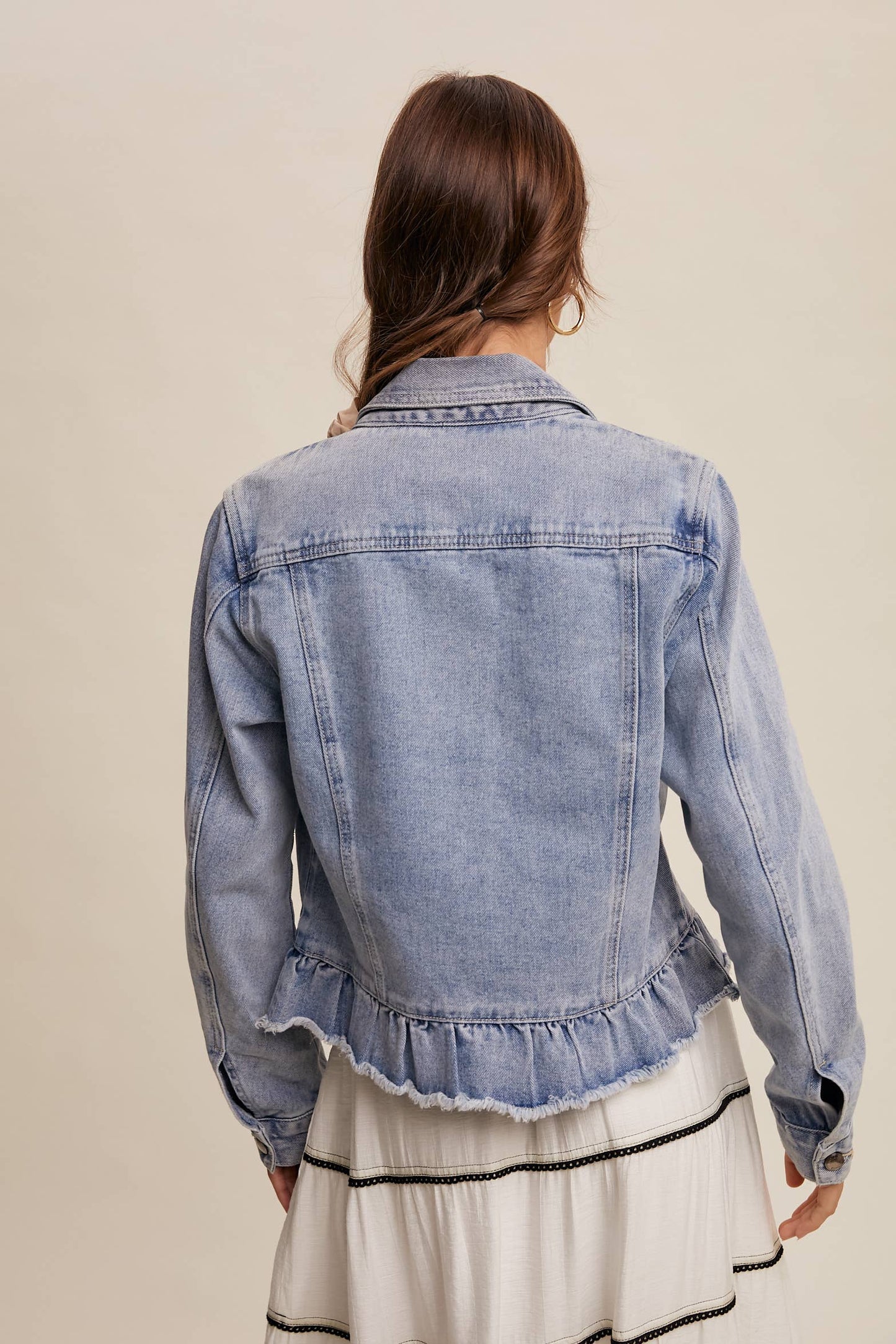 Regan Ruffled Hem Denim Jacket ~ Light Denim