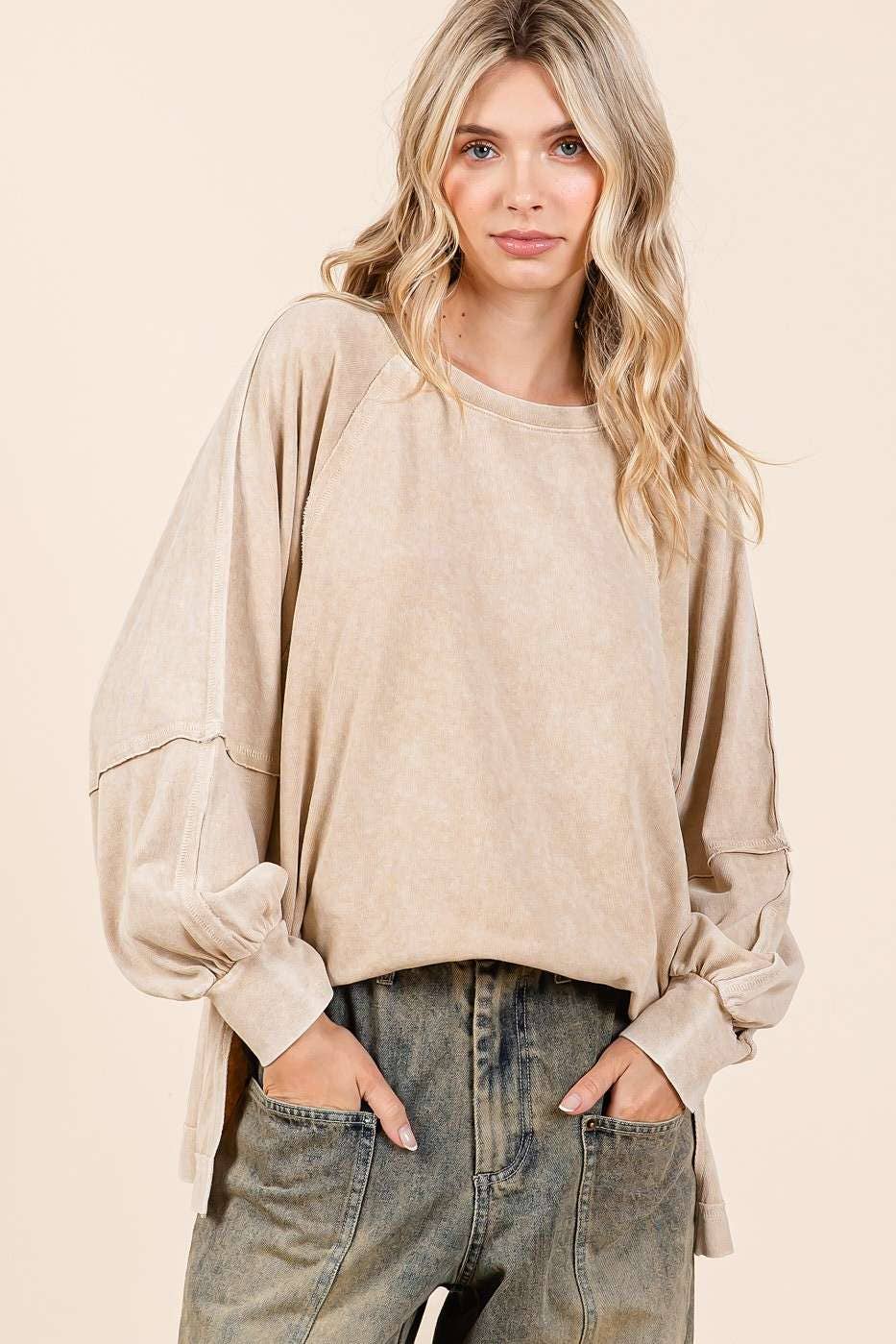 Molly Mineral Wash Raglan Oversized Top ~ Brown Sugar